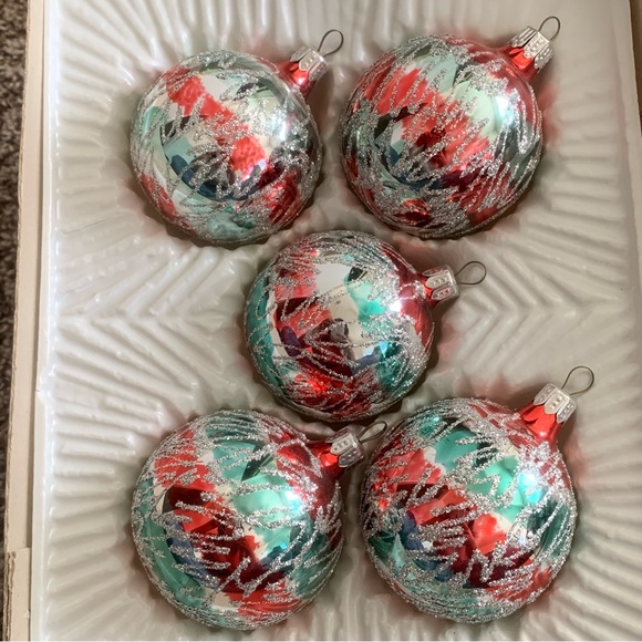 9 Vtg Christmas Classics Glass Ornaments Red Green Silver Glitter Tree Decor 2” - Picture 2 of 11